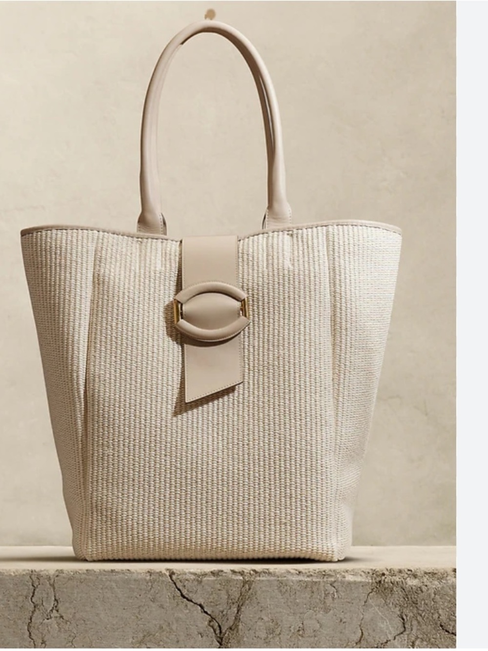 Cream Woven Tote with Tan Trim $Ring Accent NWT out of stock at Banana Republic